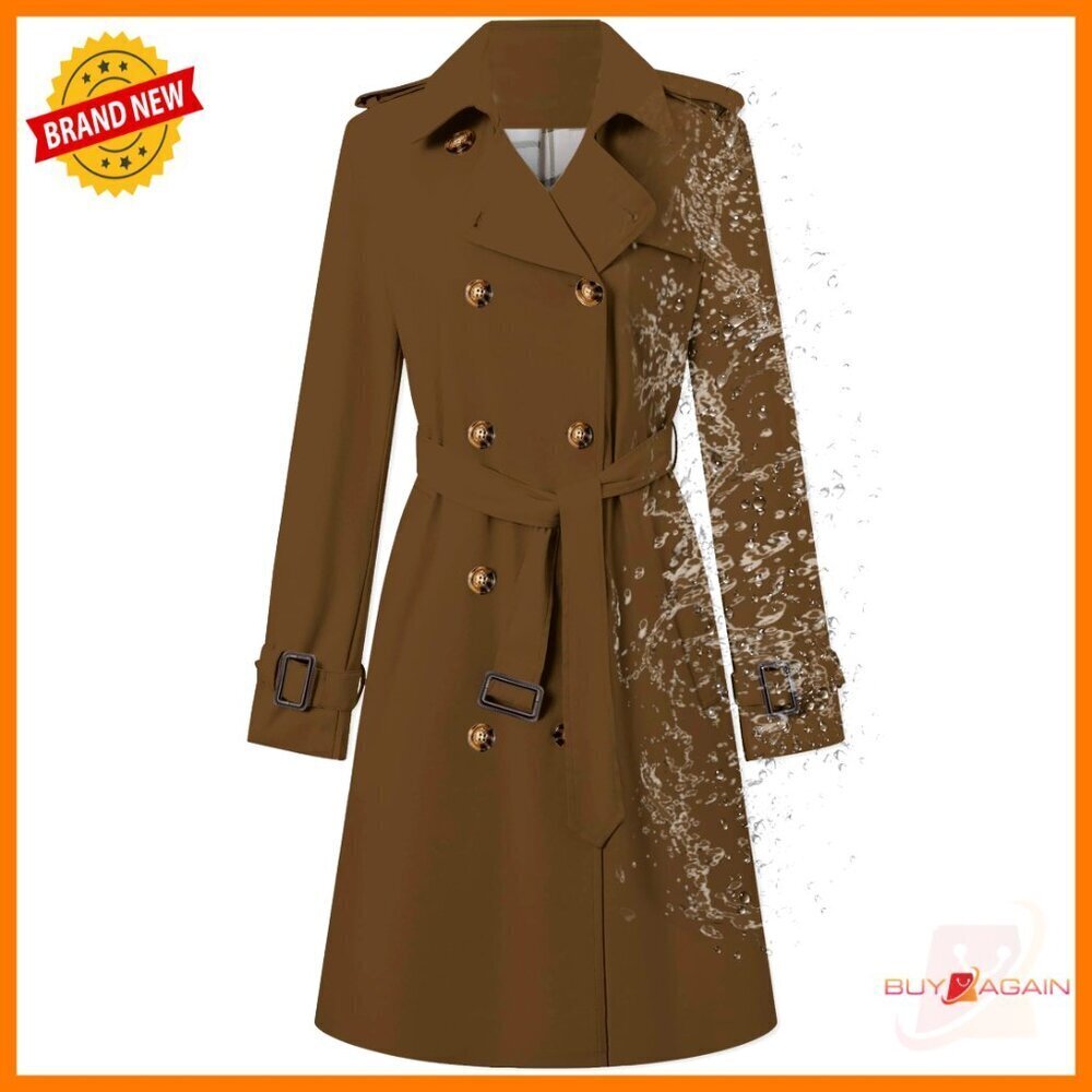 Classic Trench Coat Waterproof Double Breasted Elegant Lapel Overcoat with Belt